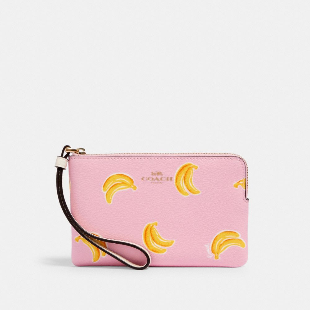 COACH 3285 - CORNER ZIP WRISTLET WITH BANANA PRINT IM/PINK LEMONADE MULTI