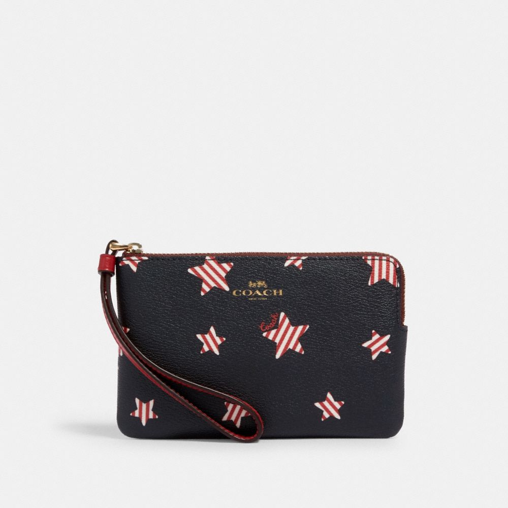 CORNER ZIP WRISTLET WITH AMERICANA STAR PRINT - IM/NAVY/ RED MULTI - COACH 3286