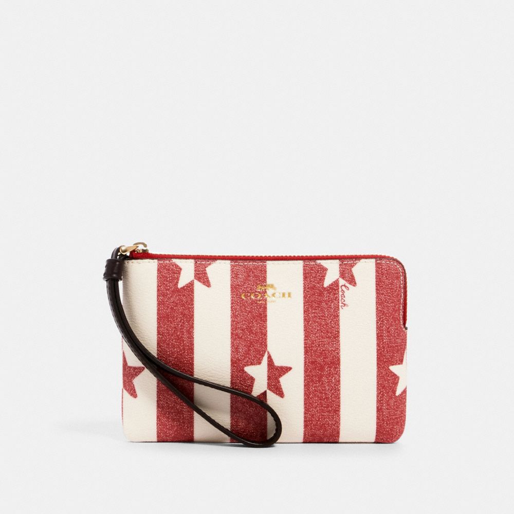 CORNER ZIP WRISTLET WITH STRIPE STAR PRINT - IM/CHALK/ RED MULTI - COACH 3287