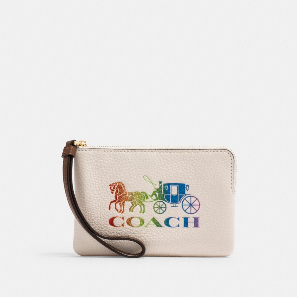 COACH 3288 Corner Zip Wristlet With Rainbow Horse And Carriage IM/CHALK MULTI