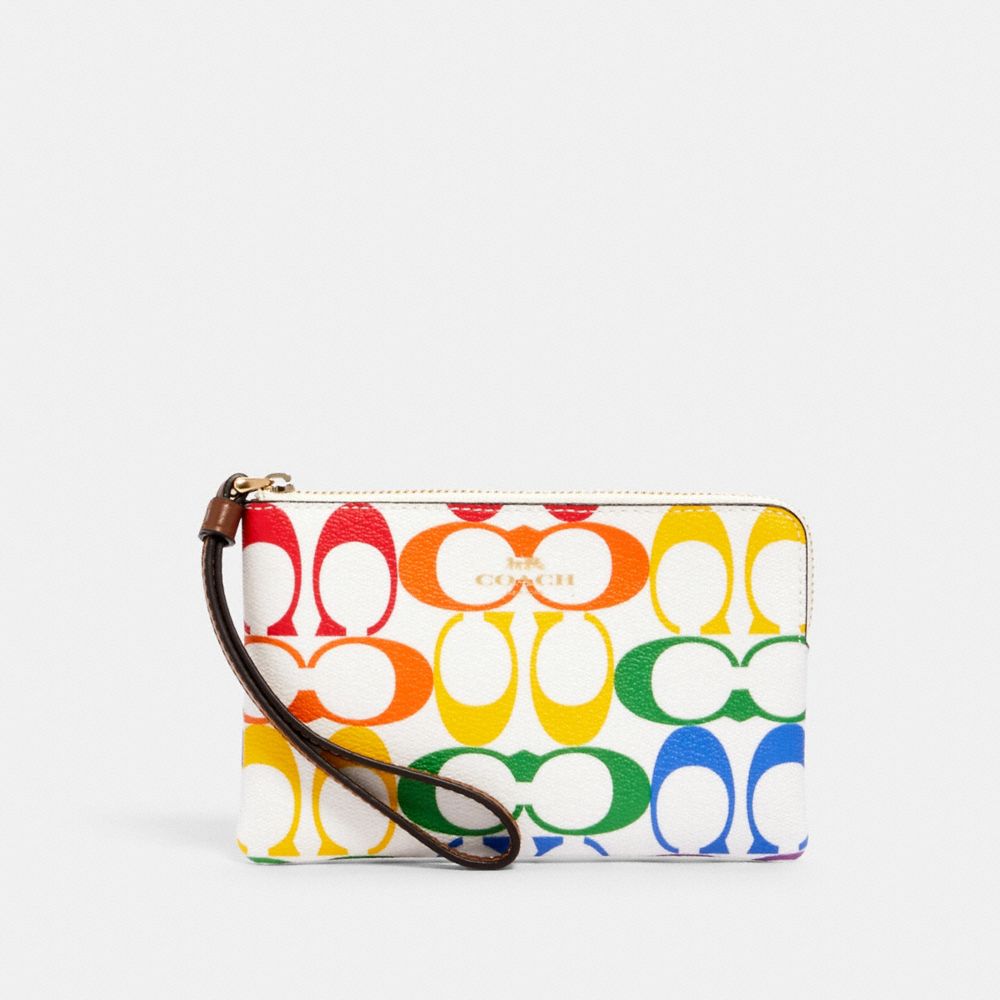 CORNER ZIP WRISTLET IN RAINBOW SIGNATURE CANVAS - 3289 - IM/CHALK MULTI