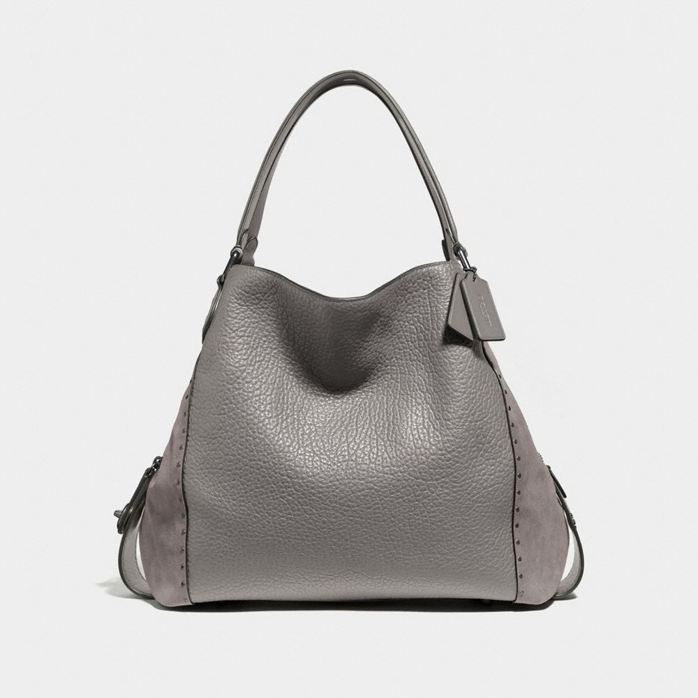 COACH 32988 - EDIE SHOULDER BAG 42 WITH RIVETS HEATHER GREY/BLACK COPPER