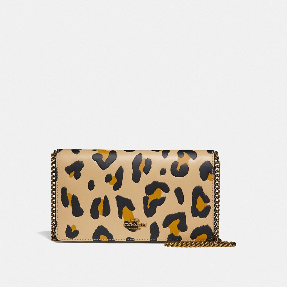 COACH CALLIE FOLDOVER CHAIN CLUTCH WITH LEOPARD PRINT - LEOPARD/BRASS - 32990