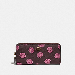 COACH 33016 Slim Accordion Zip Wallet With Rose Print GD/OXBLOOD ROSE PRINT