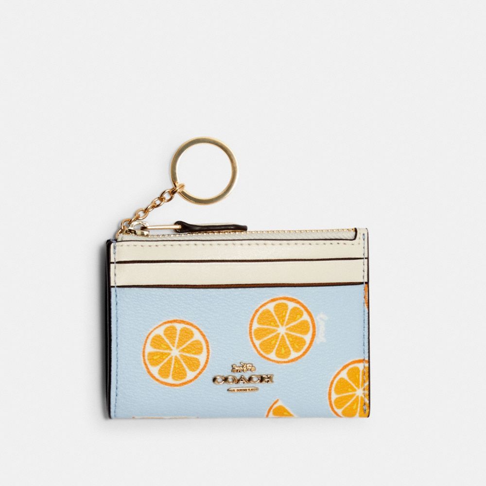 COACH 3303 - MINI SKINNY ID CASE WITH ORANGE PRINT IM/ORANGE/BLUE