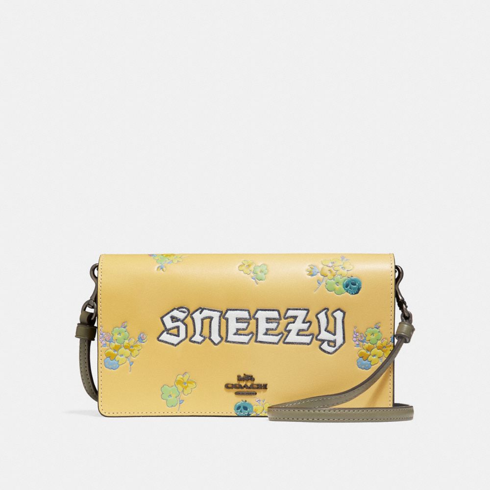 DISNEY X COACH SNEEZY FOLDOVER CROSSBODY CLUTCH - SUNFLOWER/BLACK COPPER - COACH 33048