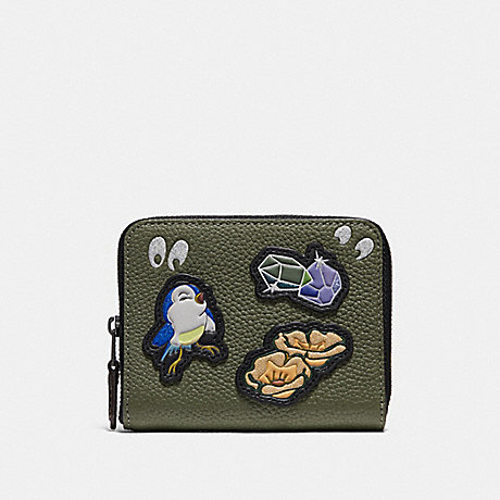 COACH DISNEY X COACH SMALL ZIP AROUND WALLET WITH SPOOKY EYES PRINT - BP/ARMY GREEN - 33058