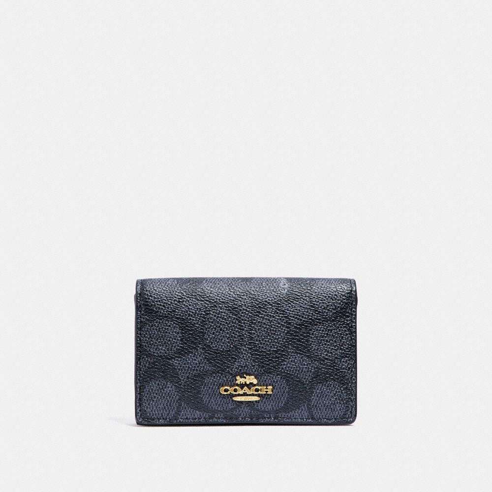 COACH 33068 BUSINESS CARD CASE IN SIGNATURE CANVAS CHARCOAL/MIDNIGHT NAVY/LIGHT GOLD