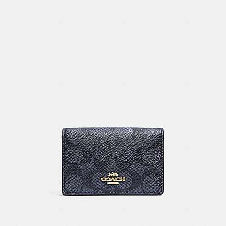 COACH 33068 BUSINESS CARD CASE IN SIGNATURE CANVAS CHARCOAL/MIDNIGHT-NAVY/LIGHT-GOLD