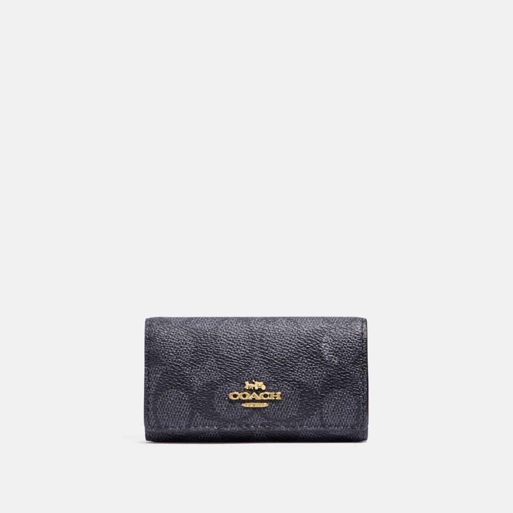 COACH 33069 Six Ring Key Case In Signature Canvas LI/CHARCOAL MIDNIGHT NAVY