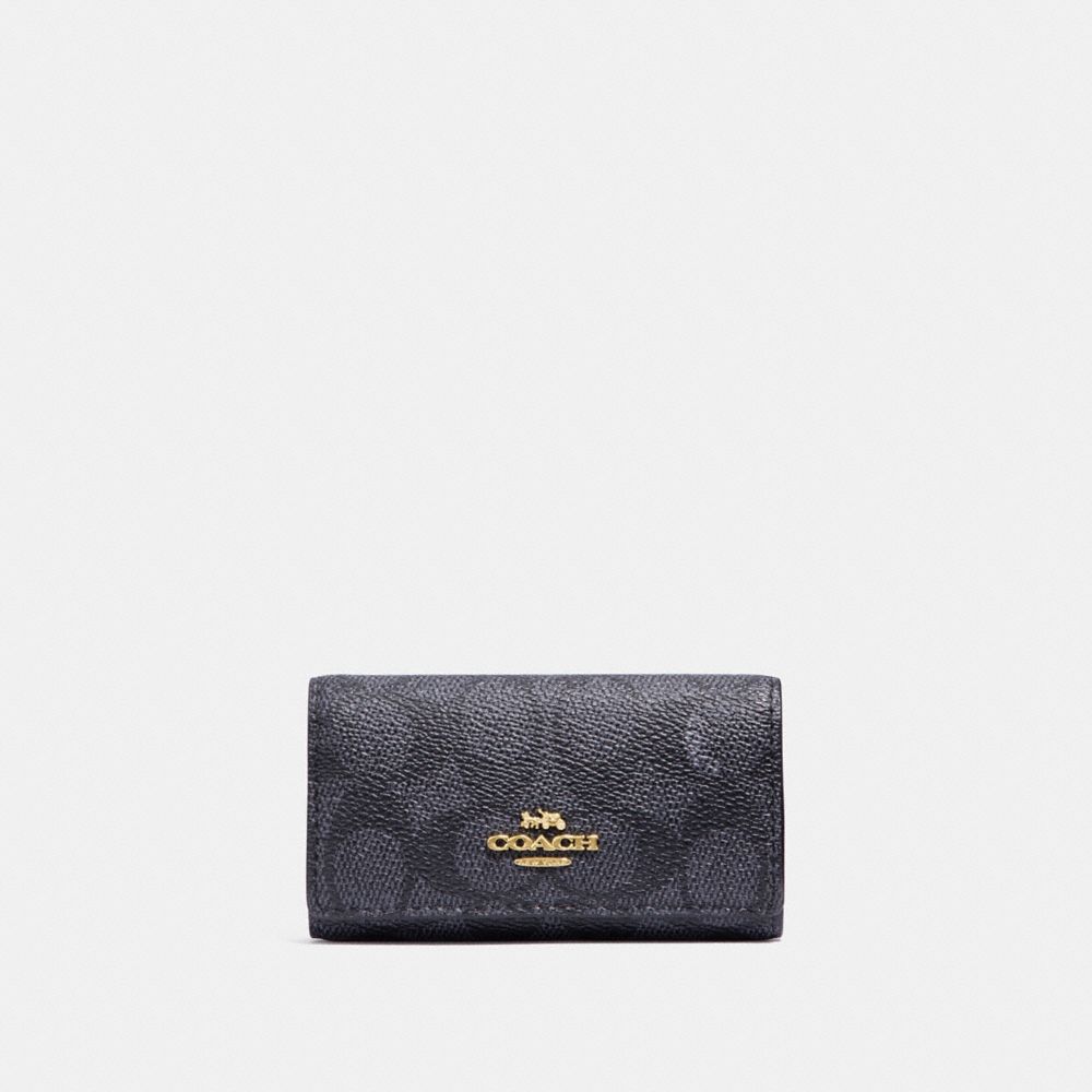 COACH 33069 SIX RING KEY CASE IN SIGNATURE CANVAS LI/CHARCOAL MIDNIGHT NAVY