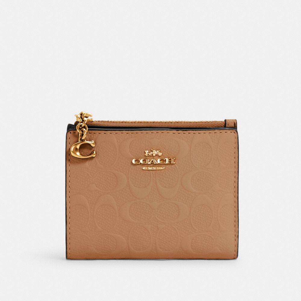 COACH 3306 Snap Card Case In Signature Leather IM/TAUPE