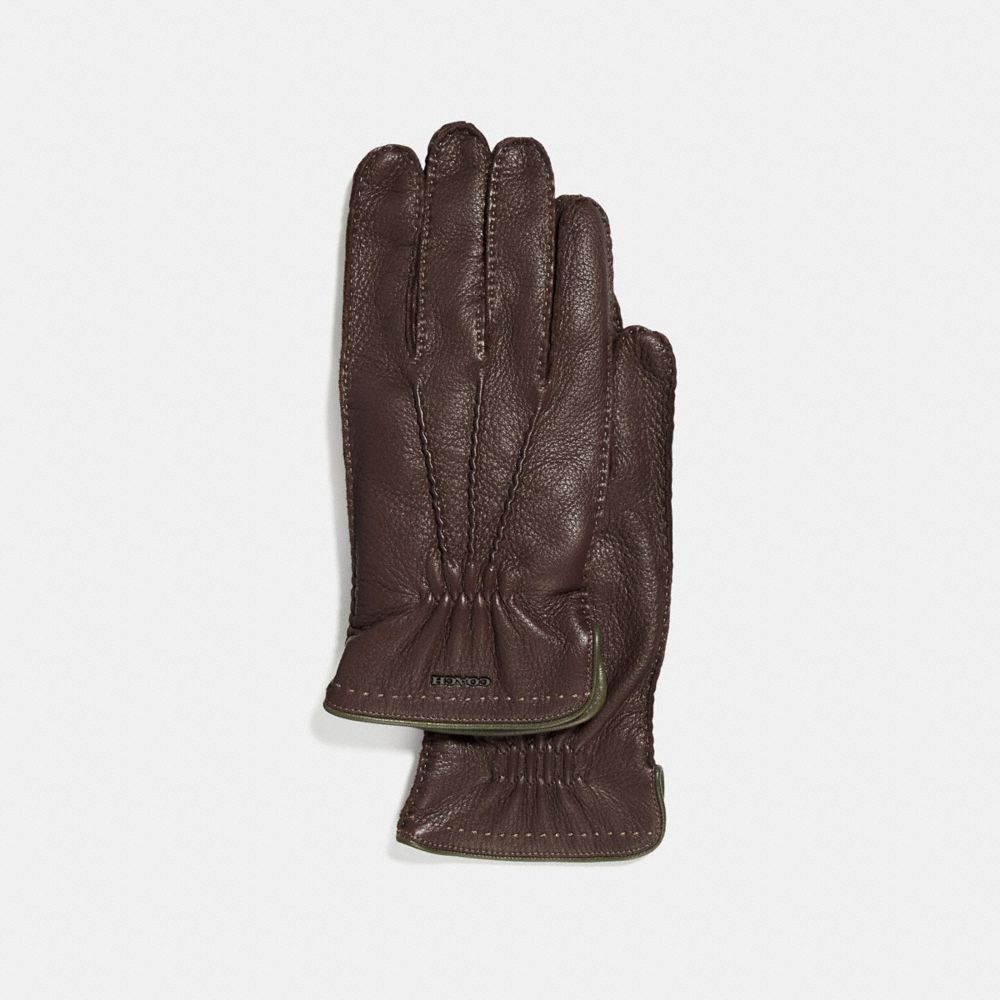 COACH 33086 Deerskin Gloves MAHOGANY GREEN