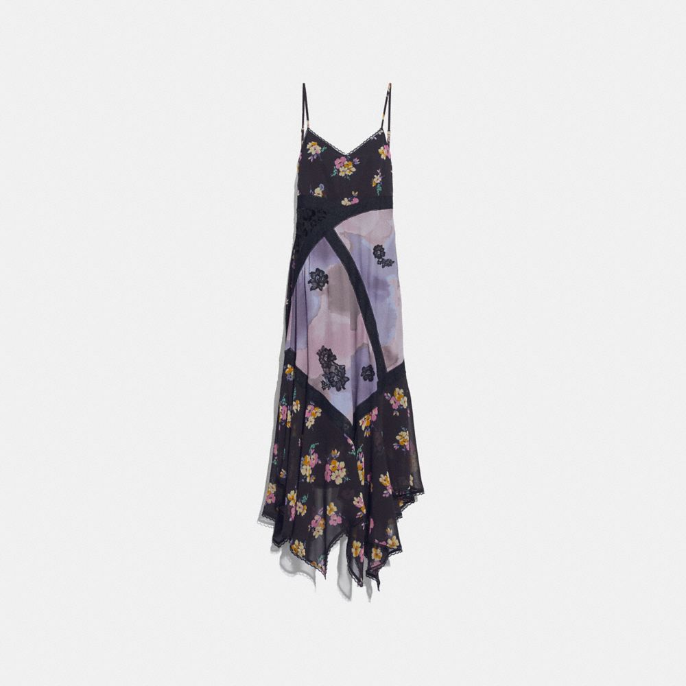 MIXED PRINT SLIP DRESS - PURPLE/GREY - COACH 33118