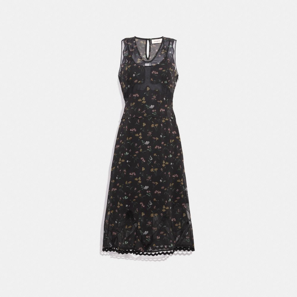 COACH 33128 WILDFLOWER PRINT SLEEVELESS DRESS BLACK MULTI