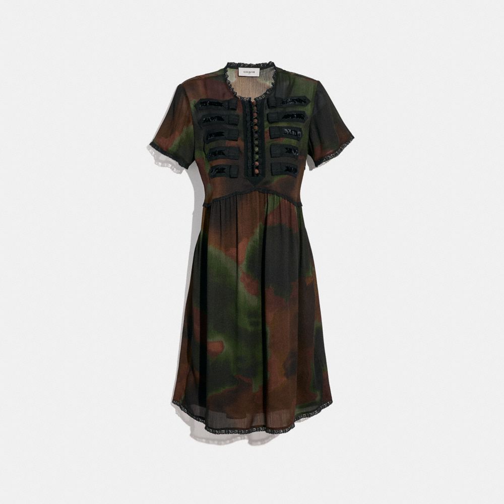 COACH TIE DYE PRINT MILITARY DRESS - BROWN/GREEN - 33265