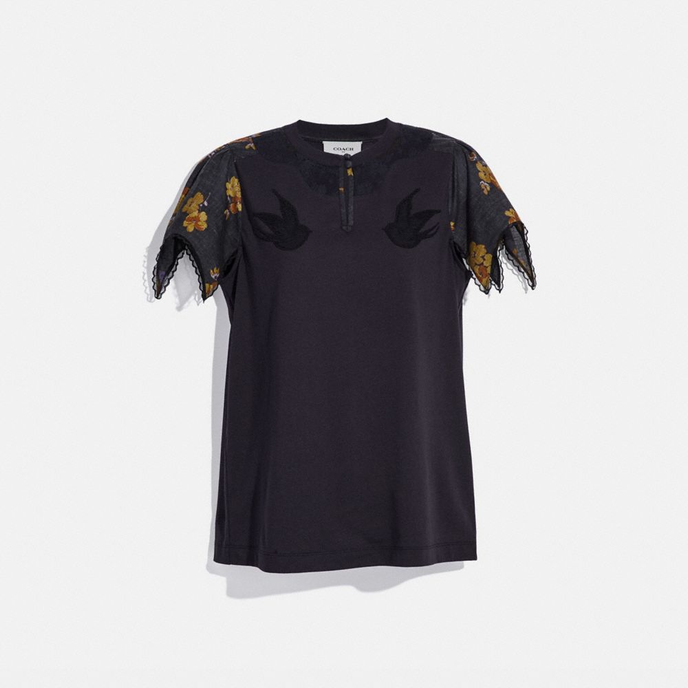 LACE EMBROIDERED T-SHIRT - DARK SHADOW - COACH 33300