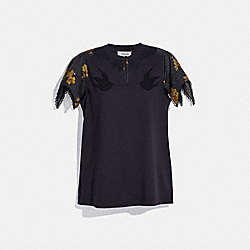 LACE EMBROIDERED T-SHIRT - 33300 - DARK SHADOW