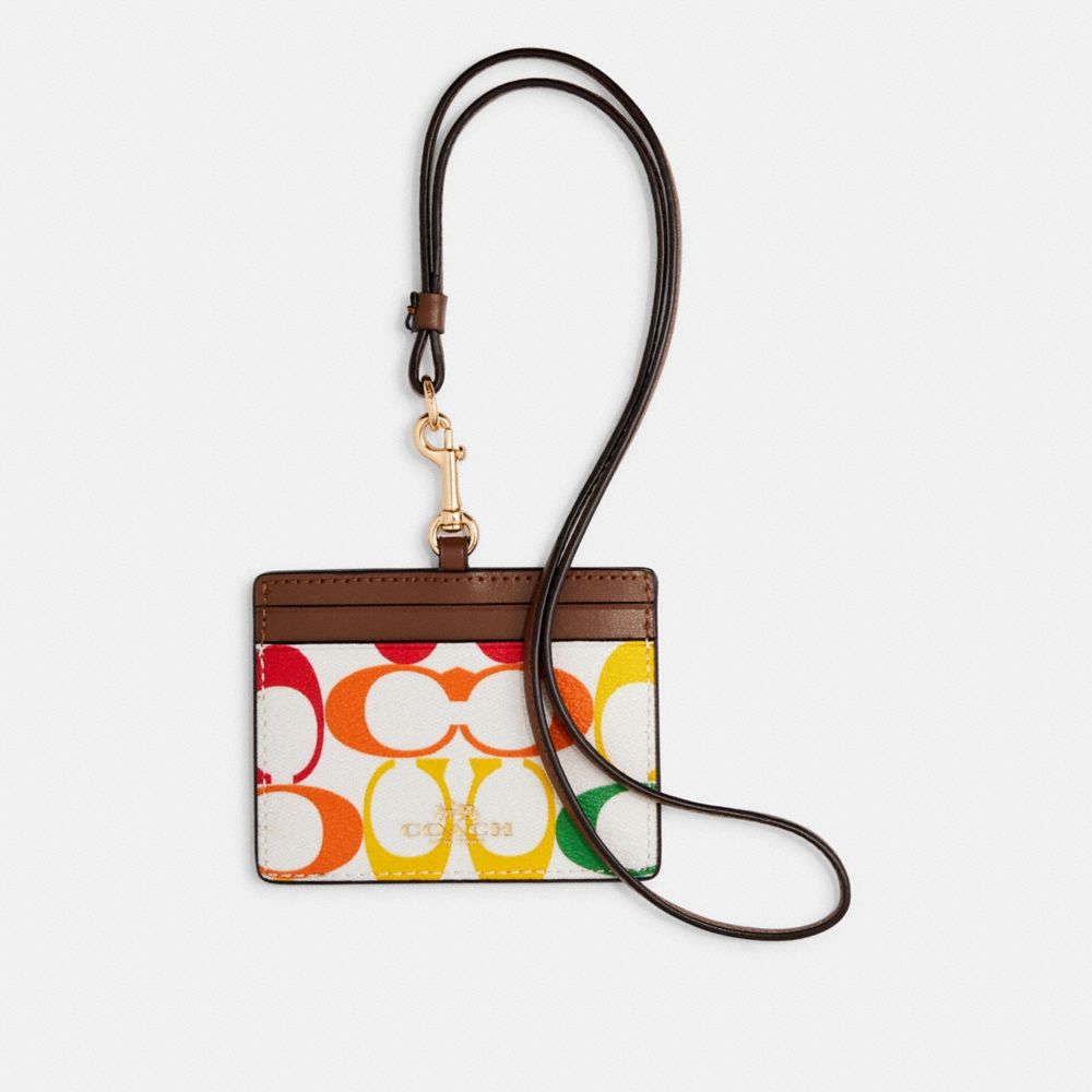 COACH 3353 Id Lanyard In Rainbow Signature Canvas IM/CHALK MULTI