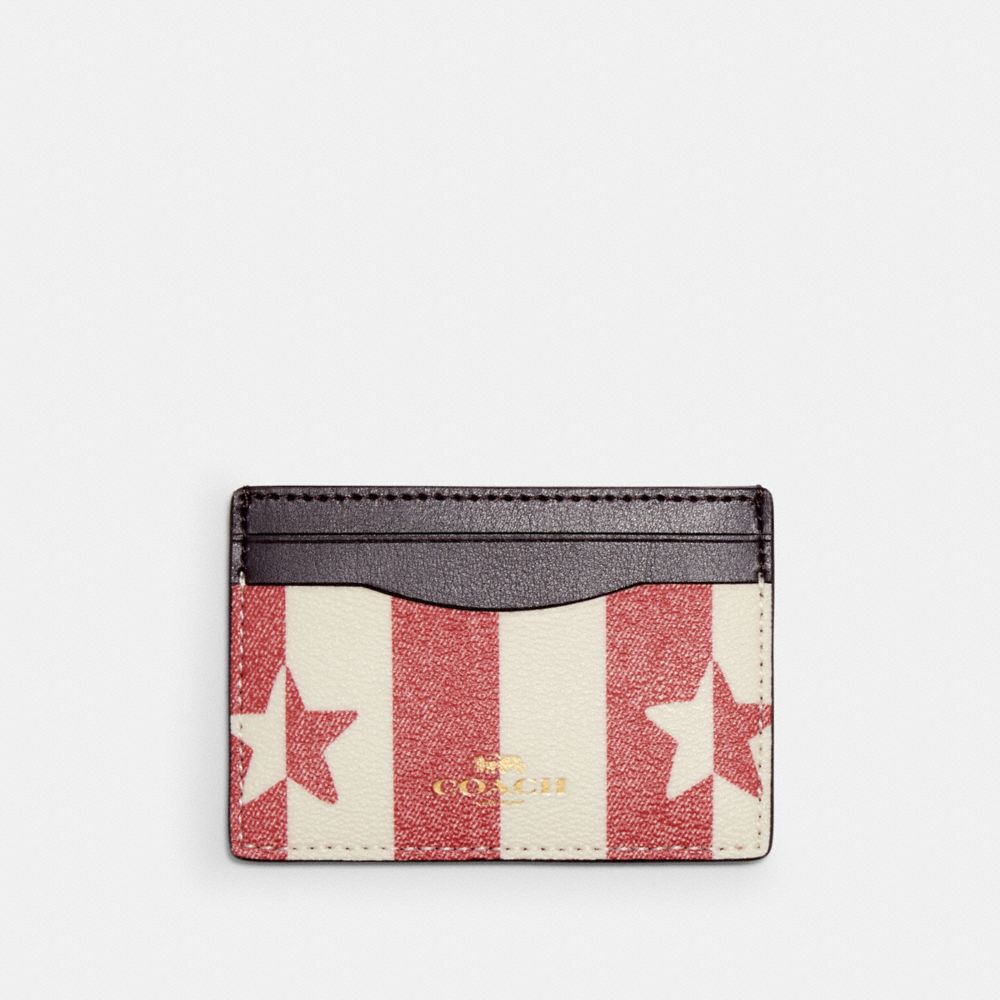 COACH CARD CASE WITH STRIPE STAR PRINT - IM/CHALK/ RED MULTI - 3366