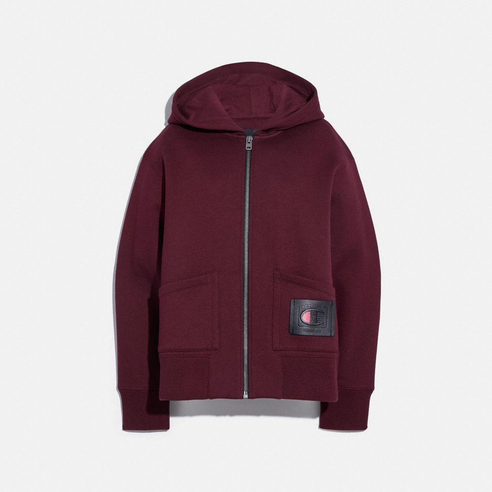 COACH 3415 - COACH X CHAMPION SUPER FLEECE ZIP HOODIE BURGUNDY.