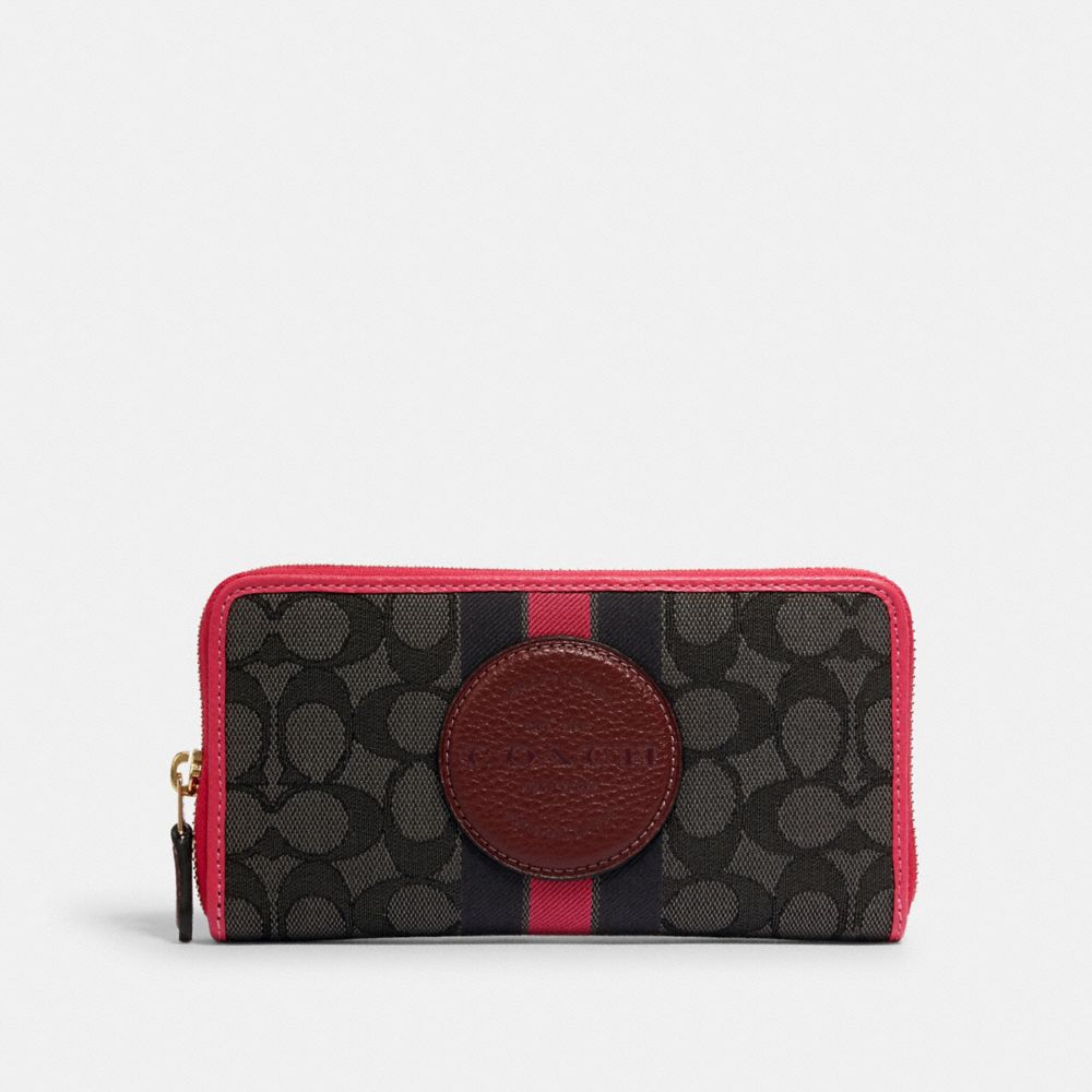 COACH DEMPSEY ACCORDION ZIP WALLET IN SIGNATURE JACQUARD WITH STRIPE AND COACH PATCH - IM/BLACK WINE MULTI - 3473