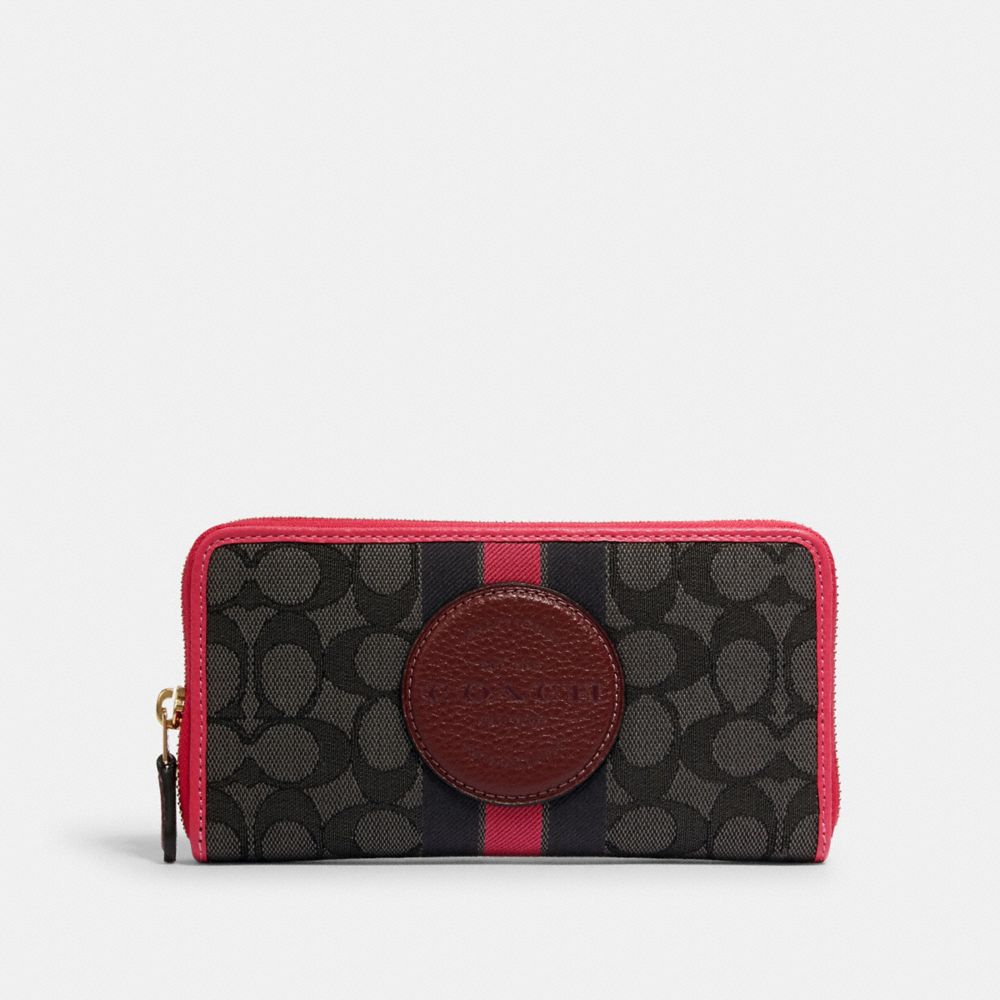 COACH 3473 DEMPSEY ACCORDION ZIP WALLET IN SIGNATURE JACQUARD WITH STRIPE AND COACH PATCH IM/BLACK WINE MULTI