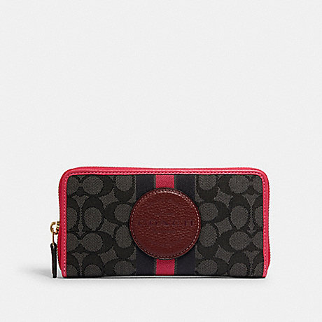 COACH 3473 DEMPSEY ACCORDION ZIP WALLET IN SIGNATURE JACQUARD WITH STRIPE AND COACH PATCH IM/BLACK-WINE-MULTI