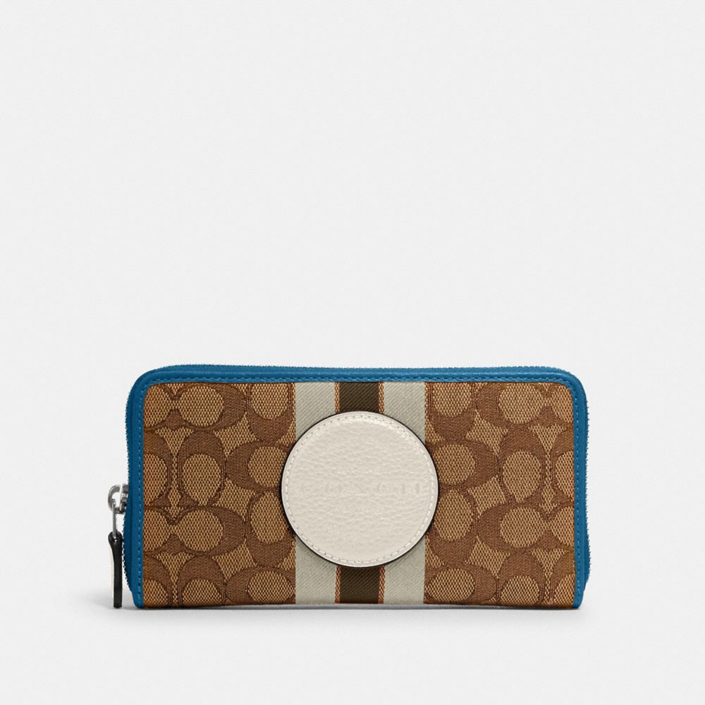 COACH 3473 - DEMPSEY ACCORDION ZIP WALLET IN SIGNATURE JACQUARD WITH STRIPE AND COACH PATCH SV/KHAKI CLK PALE GREEN MULTI