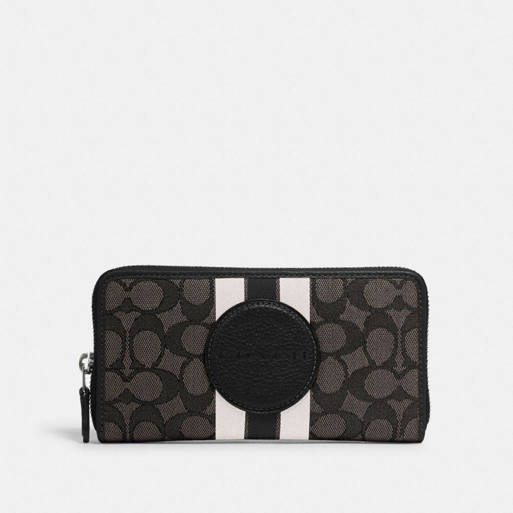 COACH DEMPSEY ACCORDION ZIP WALLET IN SIGNATURE JACQUARD WITH STRIPE AND COACH PATCH - SV/BLACK SMOKE BLACK MULTI - 3473