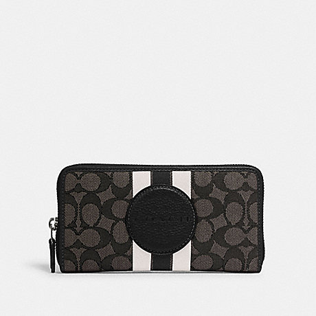 COACH DEMPSEY ACCORDION ZIP WALLET IN SIGNATURE JACQUARD WITH STRIPE AND COACH PATCH - SV/BLACK SMOKE BLACK MULTI - 3473