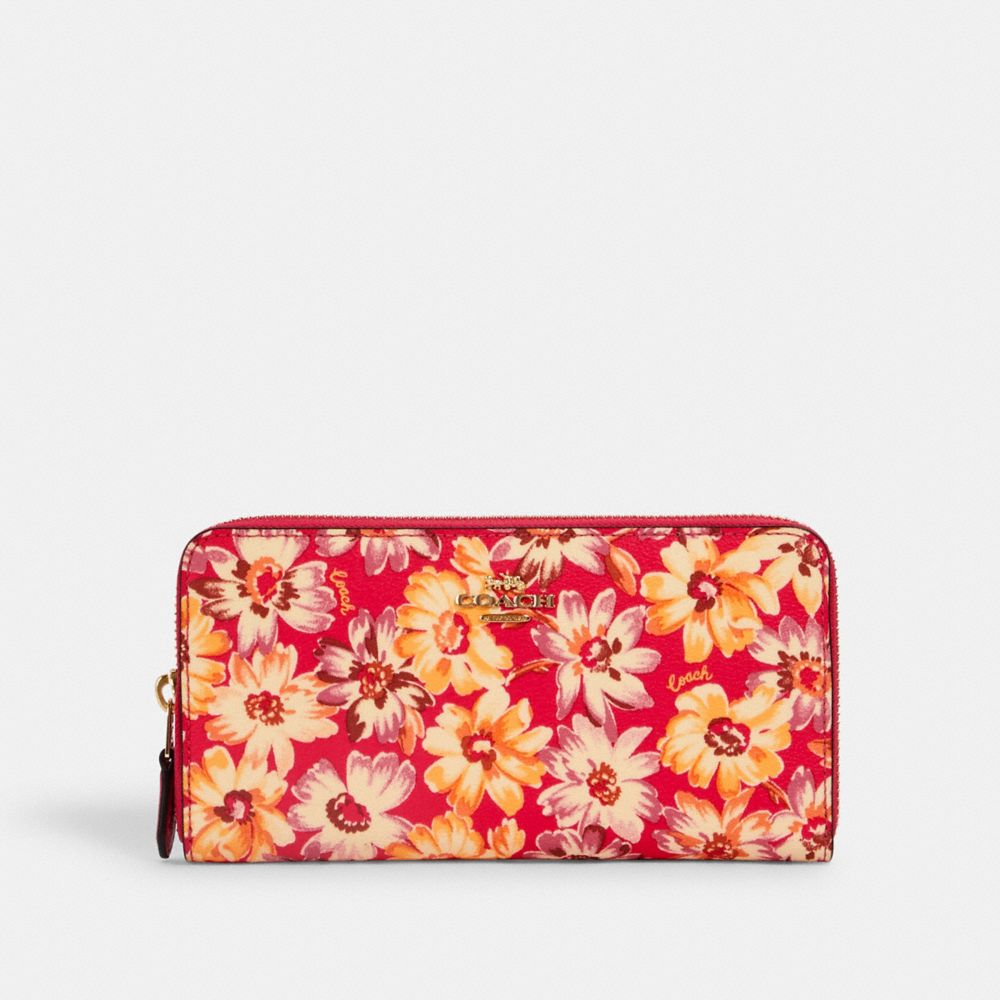 COACH 3474 ACCORDION ZIP WALLET WITH VINTAGE DAISY SCRIPT PRINT IM/PINK-MULTI