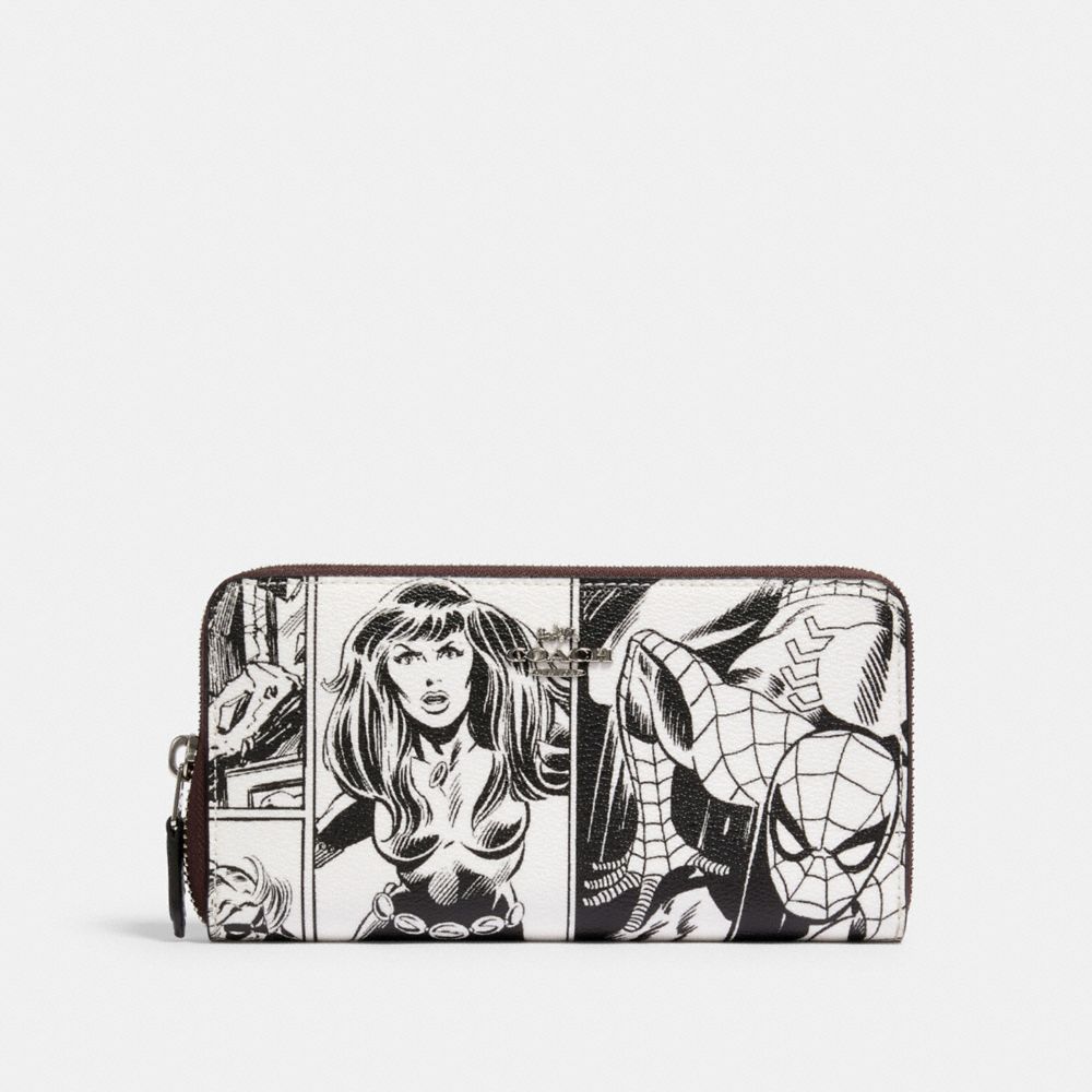 COACH â”‚ MARVEL ACCORDION ZIP WALLET WITH COMIC BOOK PRINT - SV/LT CHALK/ BLACK - COACH 3477