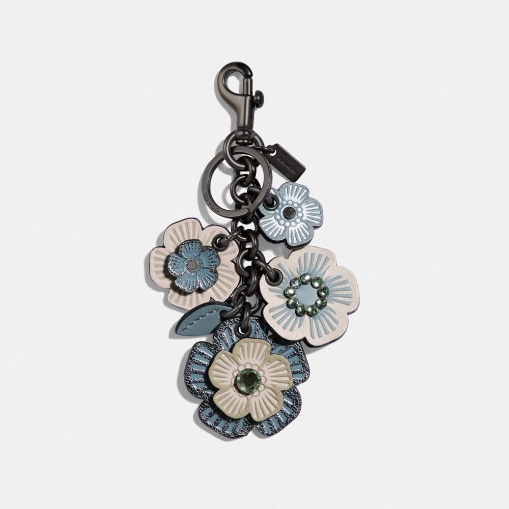 COACH 35446 Crystal Tea Rose Mix Bag Charm METALLIC LIGHT BLUE/DARK GUNMETAL