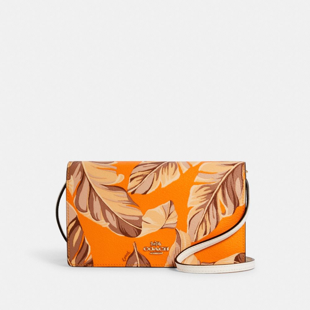 COACH 3565 ANNA FOLDOVER CROSSBODY CLUTCH WITH BANANA LEAVES PRINT IM/REDWOOD SUNBEAM MULTI