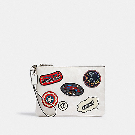 COACH 3576 COACH â”‚ MARVEL GALLERY POUCH IN SIGNATURE CANVAS WITH PATCHES SV/CHALK-MULTI