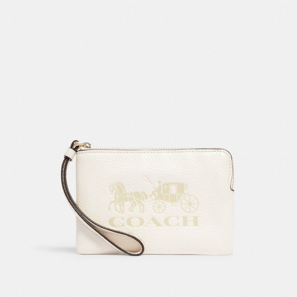 COACH 3580 JES CORNER ZIP WRISTLET WITH HORSE AND CARRIAGE IM/CHALK