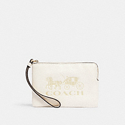 COACH 3580 Jes Corner Zip Wristlet With Horse And Carriage IM/CHALK
