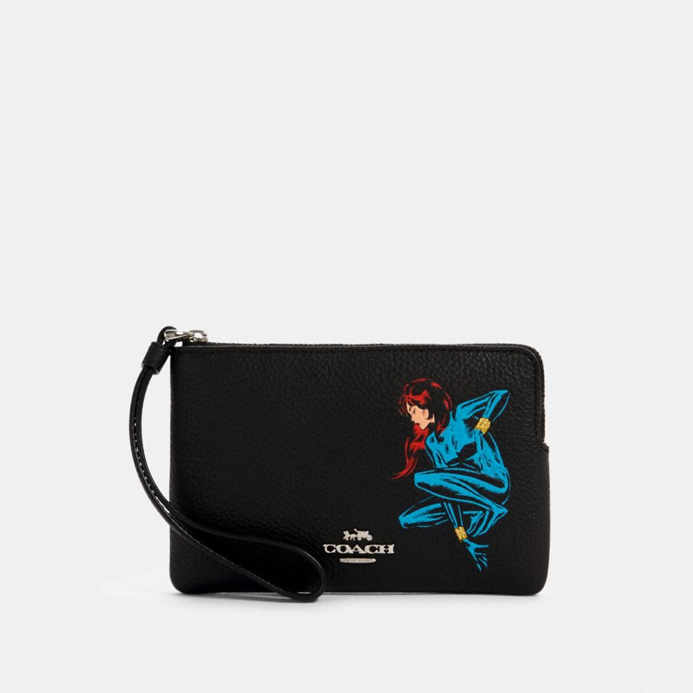 COACH 3582 COACH â”‚ MARVEL CORNER ZIP WRISTLET WITH BLACK WIDOW SV/BLACK MULTI