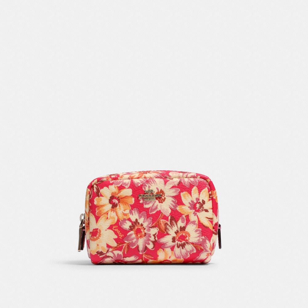 MINI BOXY COSMETIC CASE WITH VINTAGE DAISY SCRIPT PRINT - IM/PINK MULTI - COACH 3589