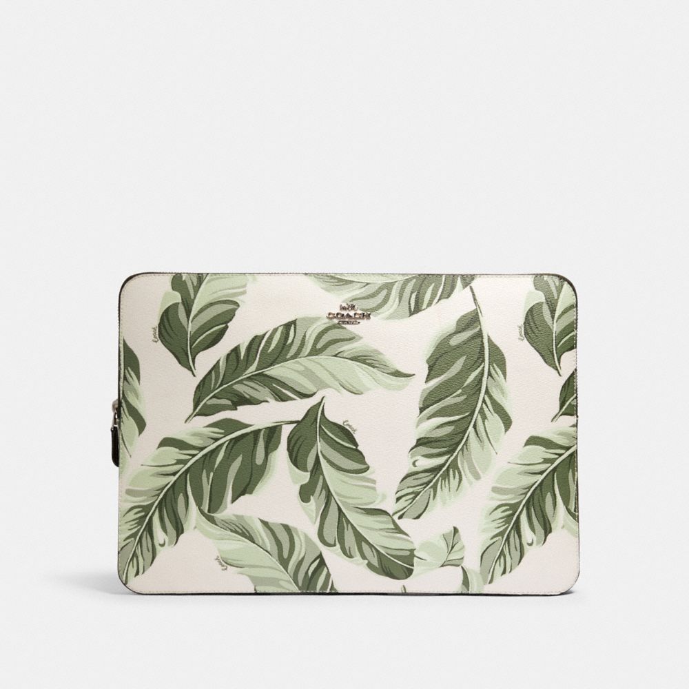 LAPTOP SLEEVE WITH BANANA LEAVES PRINT - SV/CARGO GREEN CHALK MULTI - COACH 3592