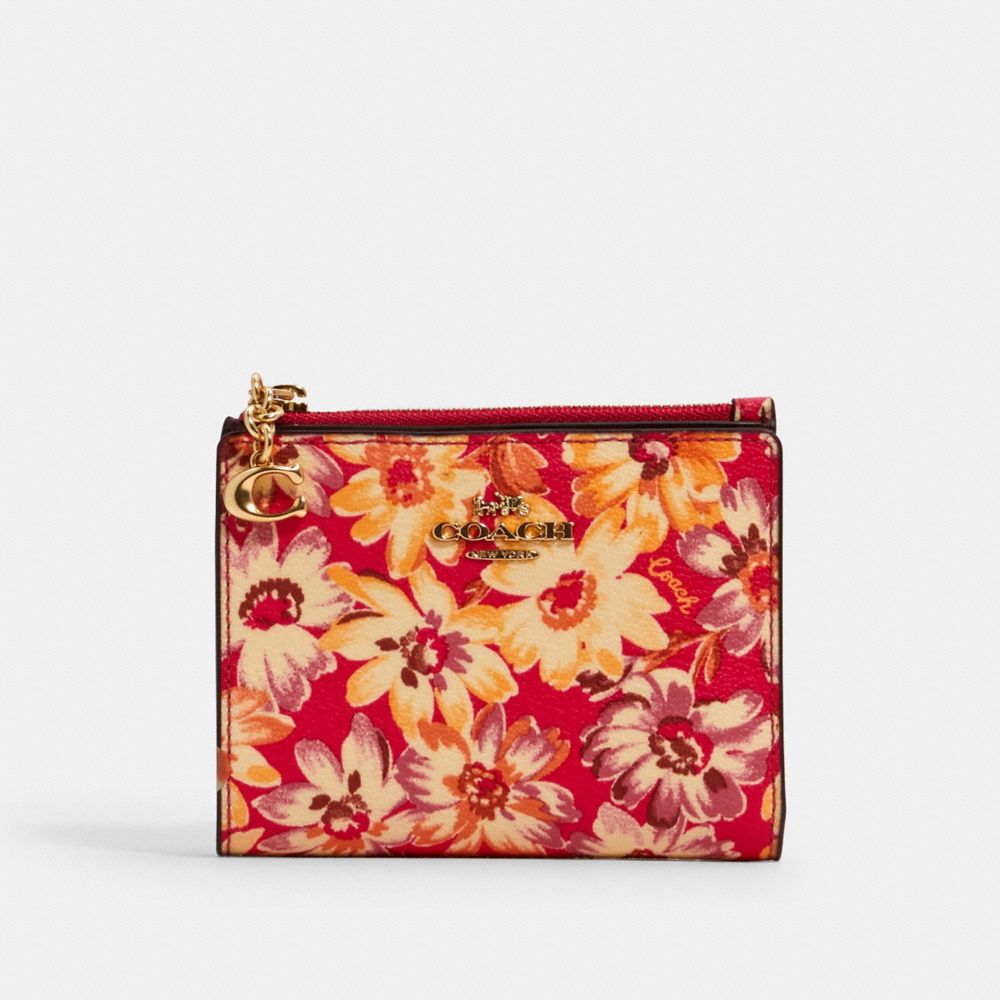 COACH 3595 - SNAP CARD CASE WITH VINTAGE DAISY SCRIPT PRINT IM/PINK MULTI