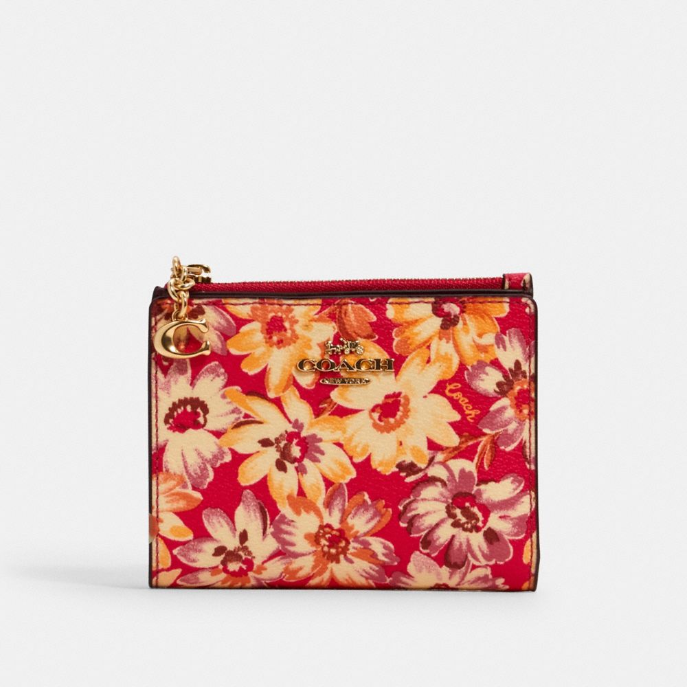 COACH 3595 SNAP CARD CASE WITH VINTAGE DAISY SCRIPT PRINT IM/PINK MULTI