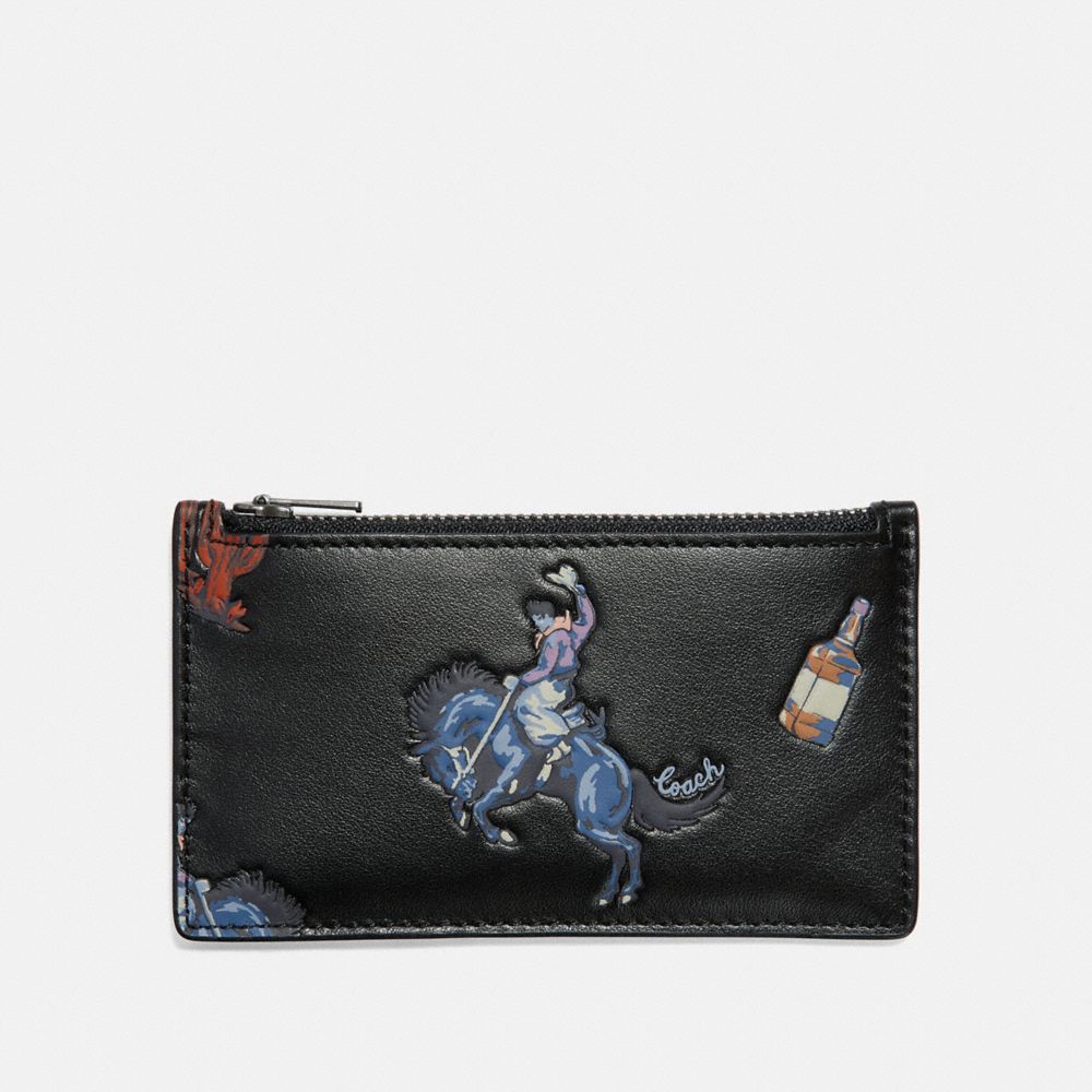 COACH 36224 ZIP CARD CASE WITH RODEO PRINT BLACK/BLUE