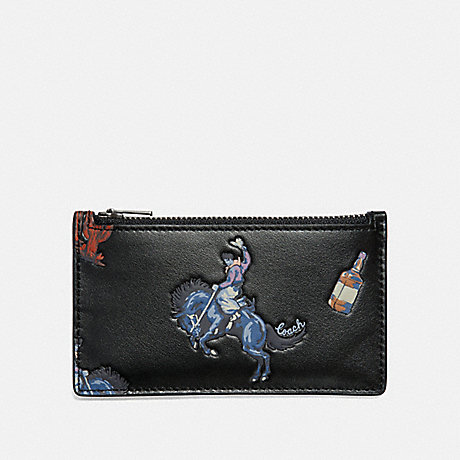 COACH ZIP CARD CASE WITH RODEO PRINT - BLACK/BLUE - 36224