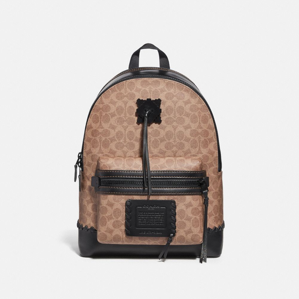 COACH 36242 Academy Backpack In Signature Canvas With Whipstitch BLACK/KHAKI/MATTE BLACK