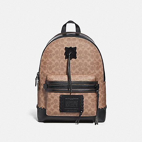 COACH 36242 ACADEMY BACKPACK IN SIGNATURE CANVAS WITH WHIPSTITCH BLACK/KHAKI/MATTE-BLACK