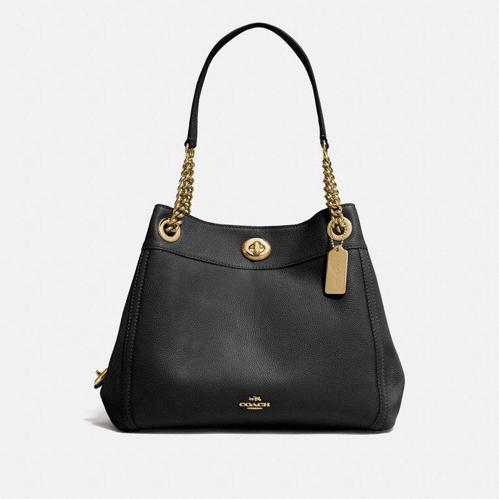 coach turnlock edie shoulder bag in polished pebble leather