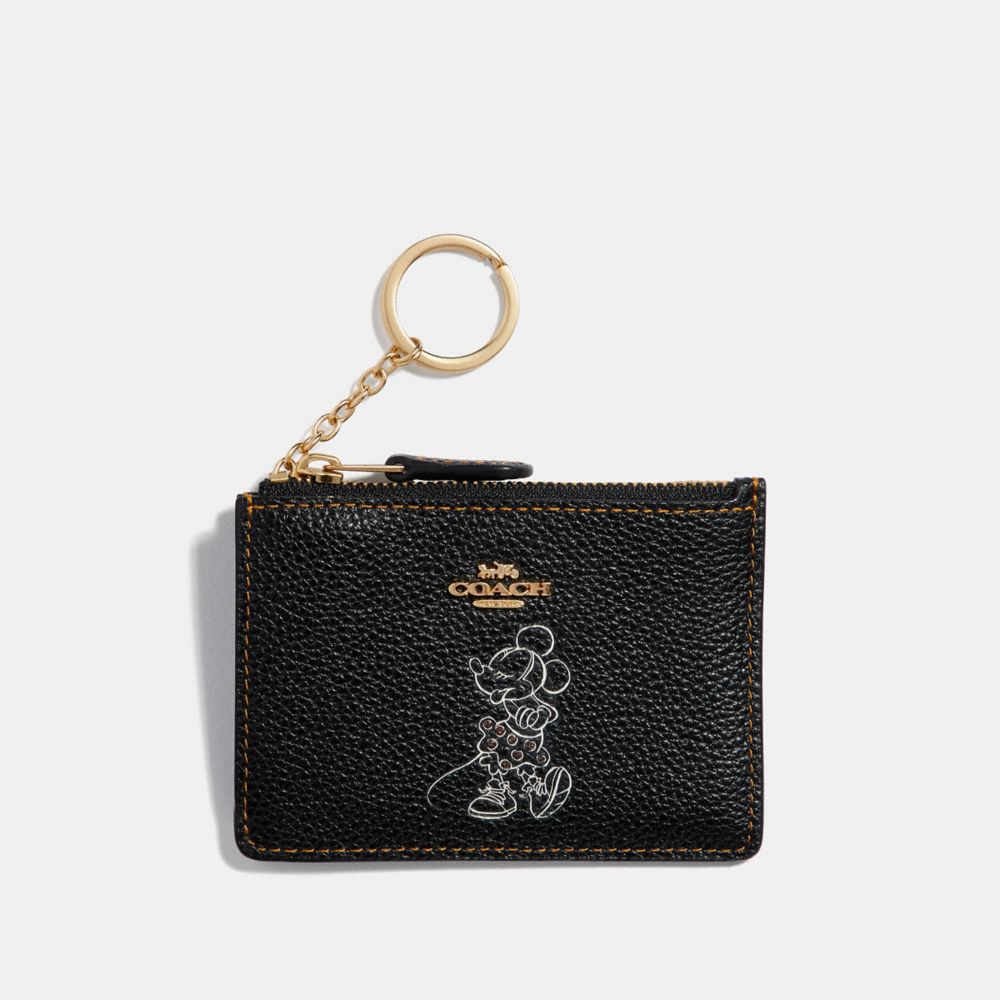 COACH 37536B BOXED MINNIE MOUSE MINI SKINNY ID CASE BLACK/LIGHT GOLD