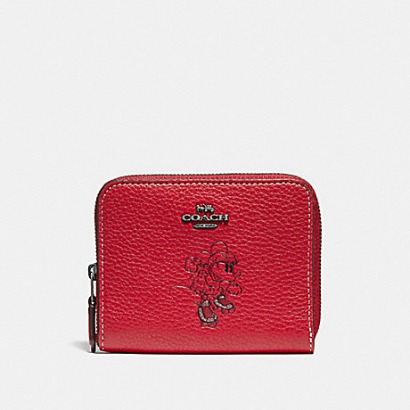 COACH 37538B BOXED MINNIE MOUSE SMALL ZIP AROUND WALLET WITH MOTIF 1941-RED/DARK-GUNMETAL